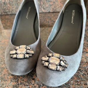 BCBGMaxAzria Elegant Gray Suede Flats with Jewel Accent